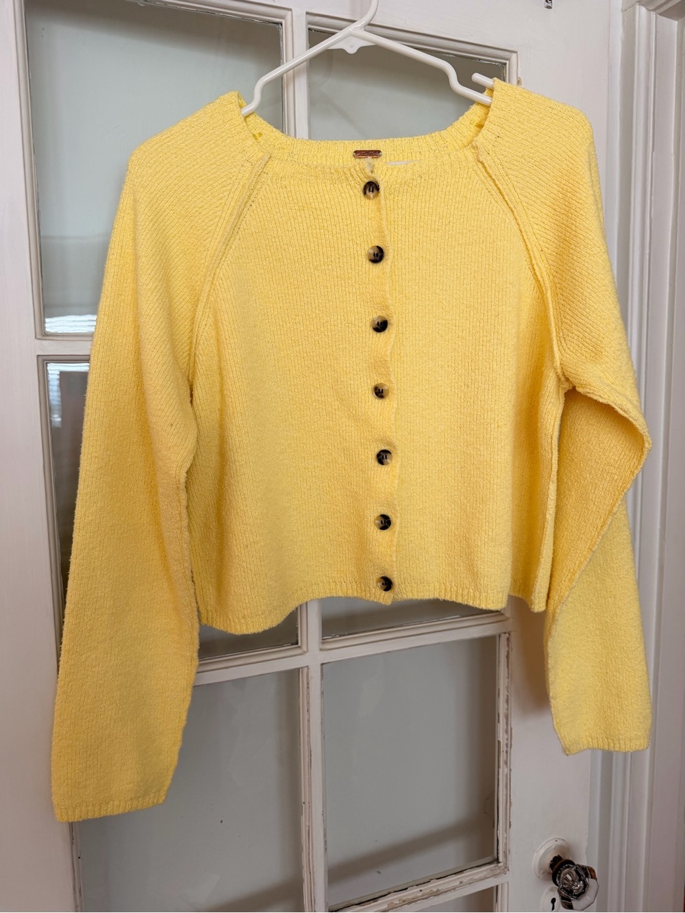 Free People Sydney Yellow Button-Up Cropped Cardigan